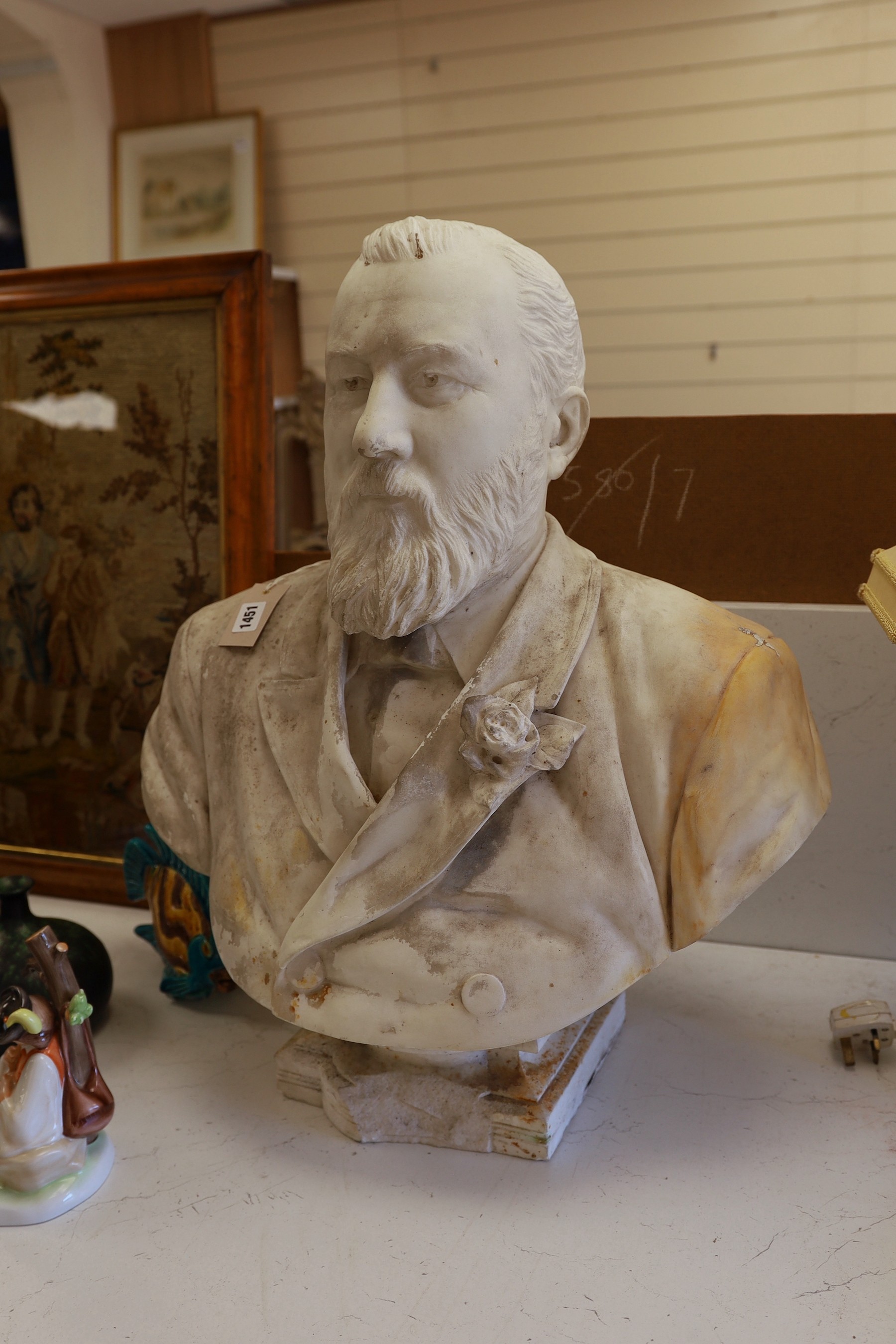 William John Seward Webber (1842-1919). A carved white marble bust of a gentleman, though to be Edward VII, width 56cm, height 65cm